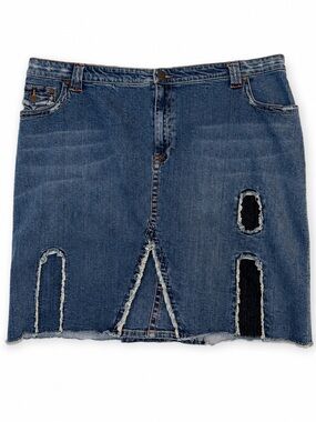 Vintage Venezia Lane Bryant Denim Skirt Distressed Raw Hem Y2K Size 22